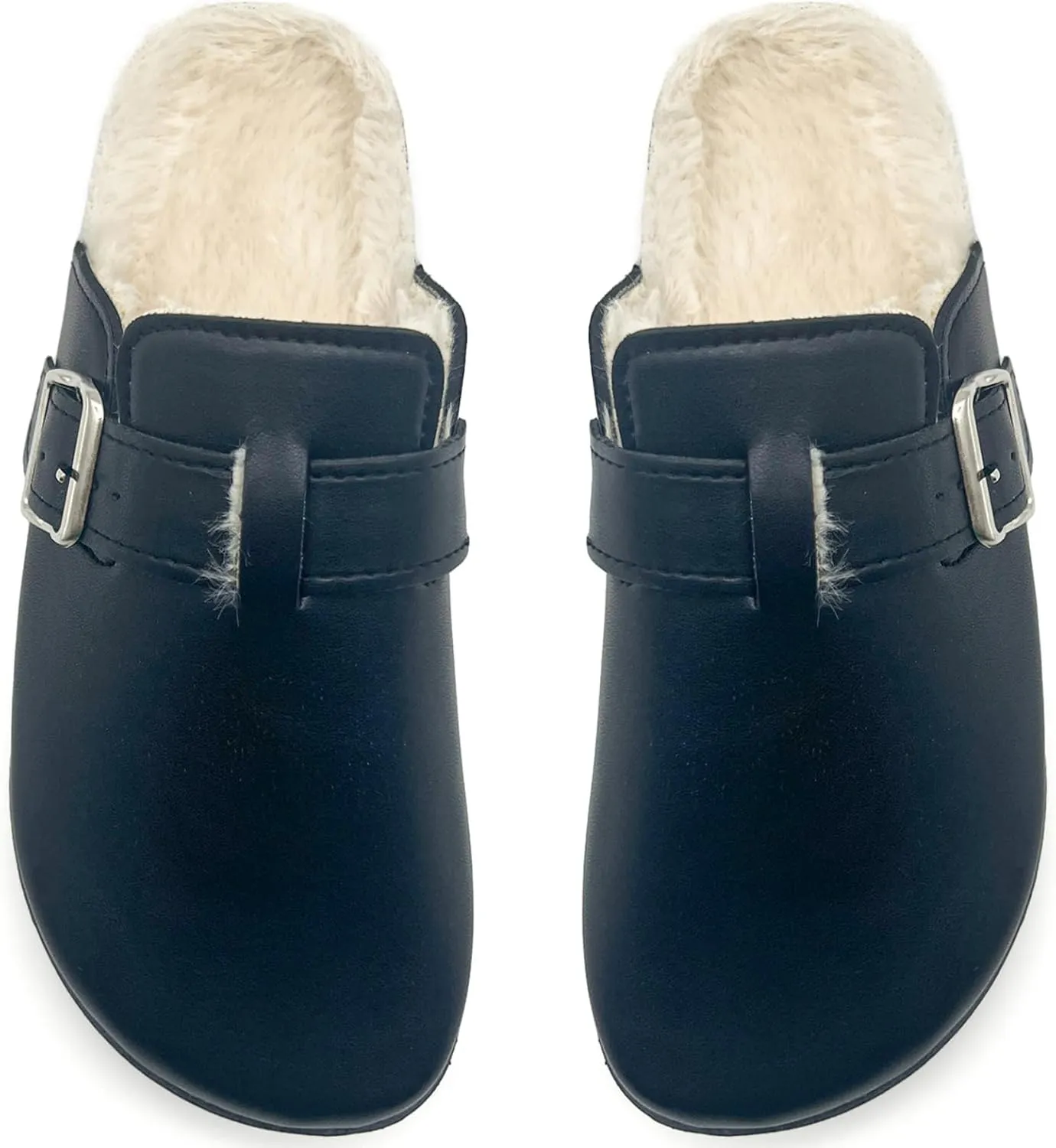 Waterproof Fur Lined Clogs for Women, PU Leather Winter Warm Fuzzy Cork Footbed Mules Slip On Patato Shoes for Indoor Outdoor