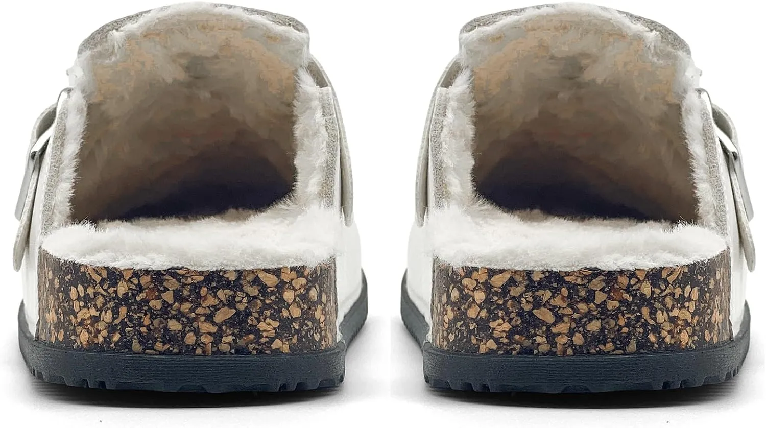 Waterproof Fur Lined Clogs for Women, PU Leather Winter Warm Fuzzy Cork Footbed Mules Slip On Patato Shoes for Indoor Outdoor