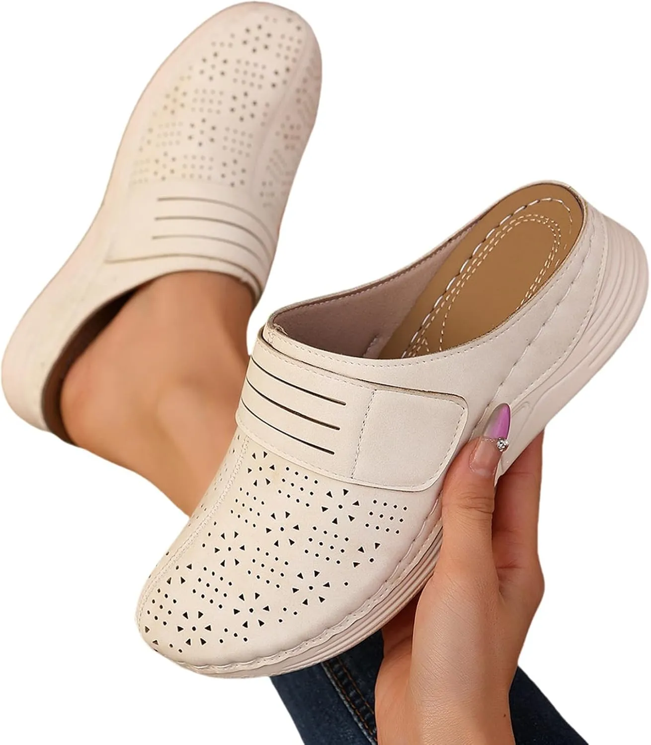 Wedge Clogs for Women Closed Toe Mules Shoes 2025 Summer Casual Slip on Slippers Comfortable Leather Insole Sandals Outdoor Walking Shoes