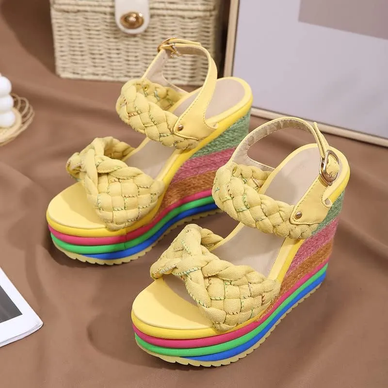 Wedge Sandals for Women Platform Espadrilles Colorful Wedge Heel Sandal with Ankle Strap