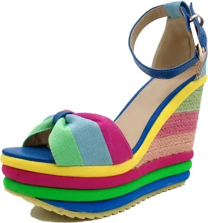 Wedge Sandals for Women Platform Espadrilles Colorful Wedge Heel Sandal with Ankle Strap