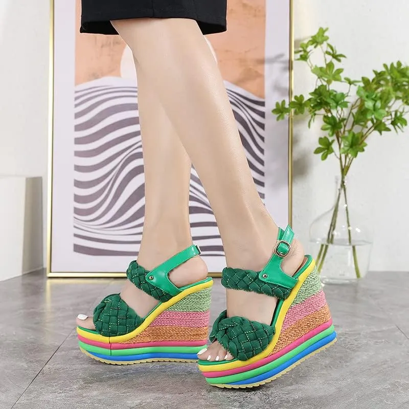 Wedge Sandals for Women Platform Espadrilles Colorful Wedge Heel Sandal with Ankle Strap
