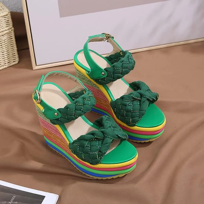 Wedge Sandals for Women Platform Espadrilles Colorful Wedge Heel Sandal with Ankle Strap