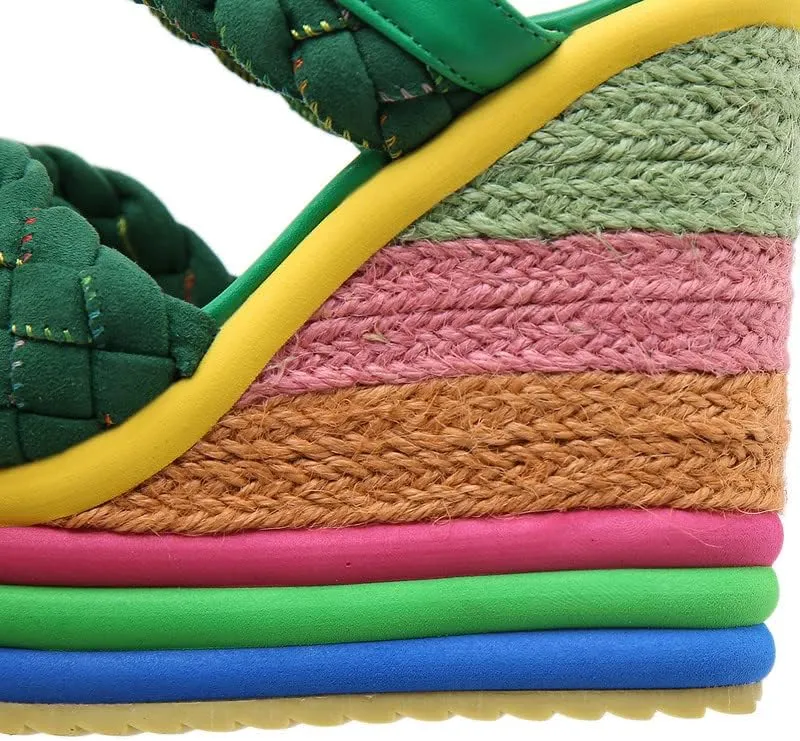 Wedge Sandals for Women Platform Espadrilles Colorful Wedge Heel Sandal with Ankle Strap