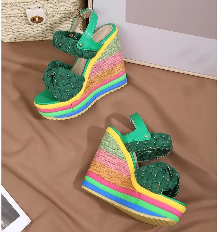 Wedge Sandals for Women Platform Espadrilles Colorful Wedge Heel Sandal with Ankle Strap