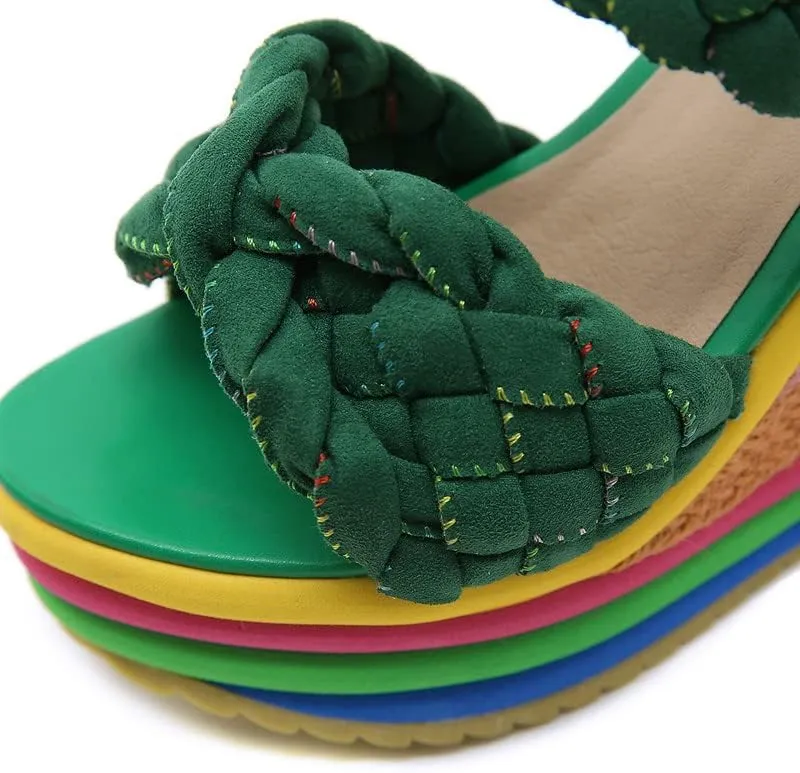 Wedge Sandals for Women Platform Espadrilles Colorful Wedge Heel Sandal with Ankle Strap