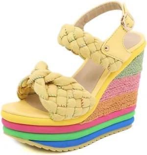 Wedge Sandals for Women Platform Espadrilles Colorful Wedge Heel Sandal with Ankle Strap