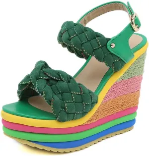 Wedge Sandals for Women Platform Espadrilles Colorful Wedge Heel Sandal with Ankle Strap