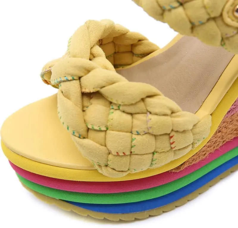 Wedge Sandals for Women Platform Espadrilles Colorful Wedge Heel Sandal with Ankle Strap