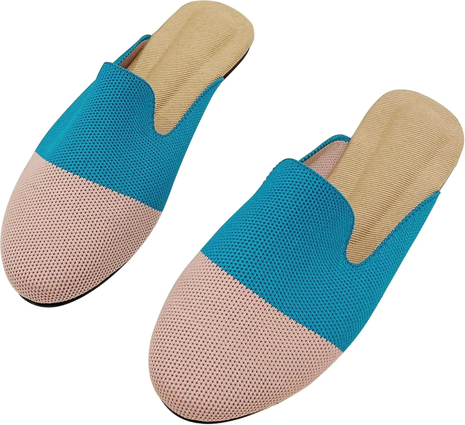 WENJIAZHIZHI Knit Mules House Slippers for Womens Cut-Out Slides Sandals Flats Dress Shoes Casual Slip-On Backless Loafers