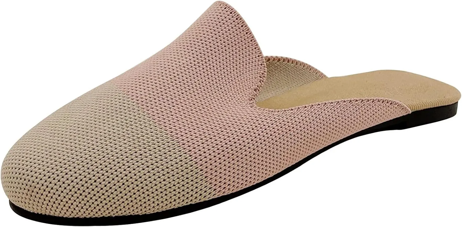 WENJIAZHIZHI Knit Mules House Slippers for Womens Cut-Out Slides Sandals Flats Dress Shoes Casual Slip-On Backless Loafers
