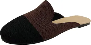WENJIAZHIZHI Knit Mules House Slippers for Womens Cut-Out Slides Sandals Flats Dress Shoes Casual Slip-On Backless Loafers