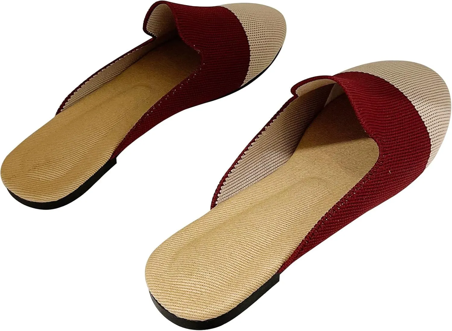 WENJIAZHIZHI Knit Mules House Slippers for Womens Cut-Out Slides Sandals Flats Dress Shoes Casual Slip-On Backless Loafers