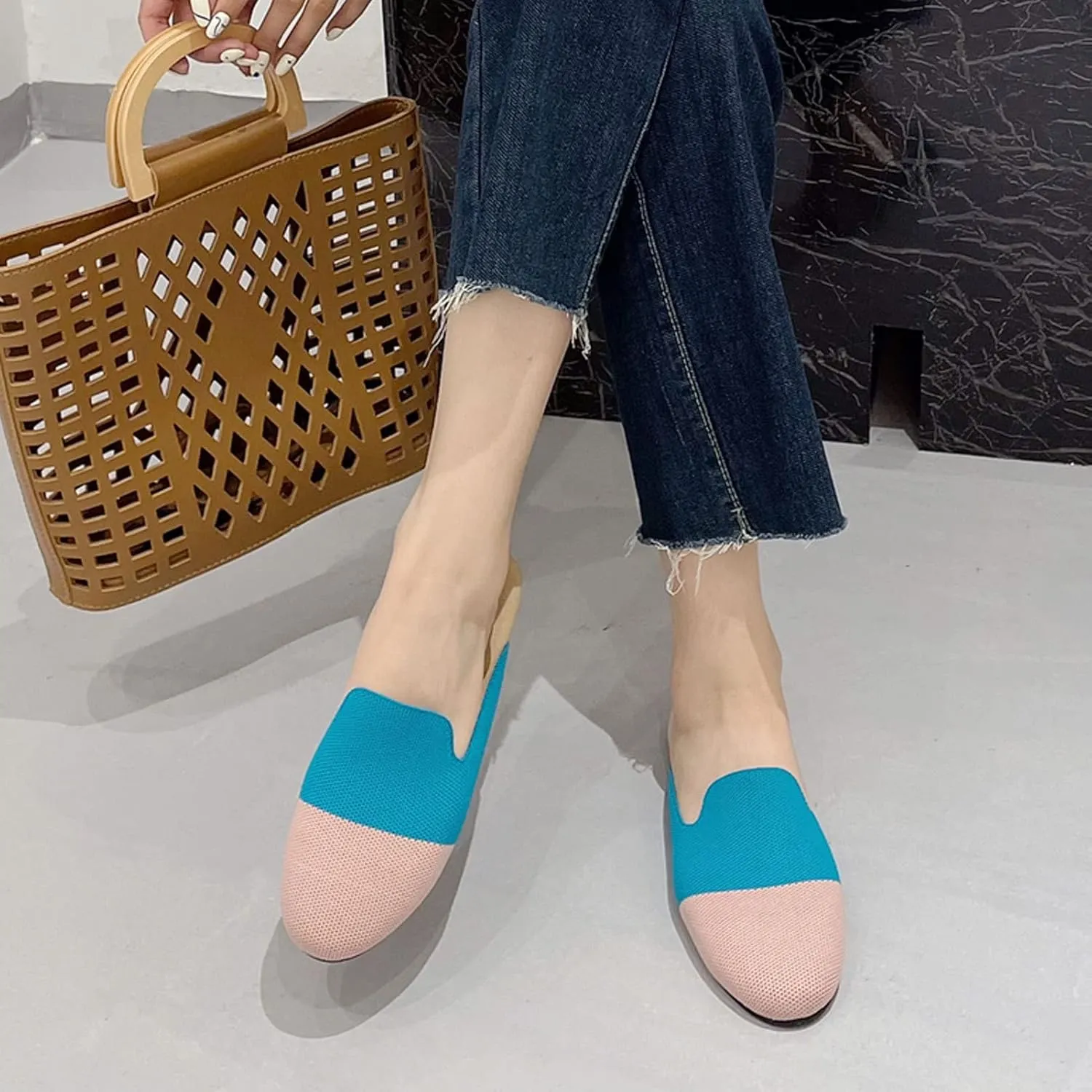 WENJIAZHIZHI Knit Mules House Slippers for Womens Cut-Out Slides Sandals Flats Dress Shoes Casual Slip-On Backless Loafers