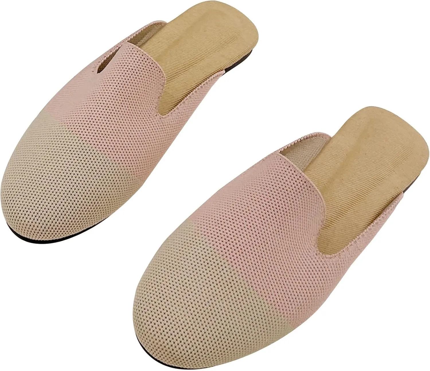 WENJIAZHIZHI Knit Mules House Slippers for Womens Cut-Out Slides Sandals Flats Dress Shoes Casual Slip-On Backless Loafers