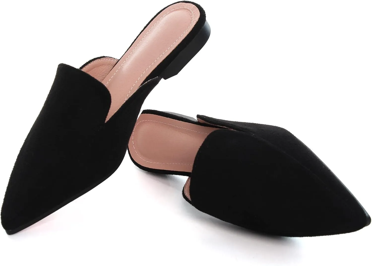 WENJIAZHIZHI Suede Mules Slippers for Women's Shoes Pointed Toe Backless Flats Slides Sandals Slip-On Loafers