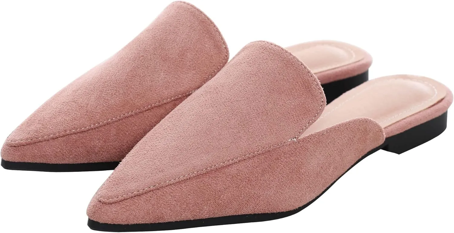 WENJIAZHIZHI Suede Mules Slippers for Women's Shoes Pointed Toe Backless Flats Slides Sandals Slip-On Loafers