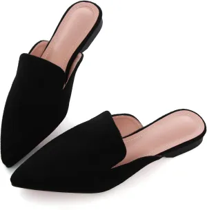 WENJIAZHIZHI Suede Mules Slippers for Women's Shoes Pointed Toe Backless Flats Slides Sandals Slip-On Loafers