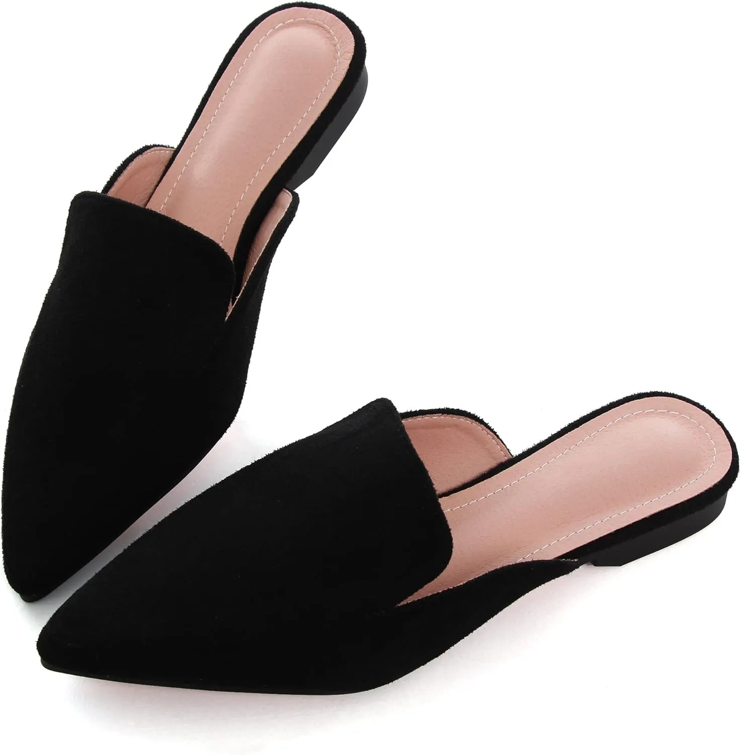 WENJIAZHIZHI Suede Mules Slippers for Women's Shoes Pointed Toe Backless Flats Slides Sandals Slip-On Loafers