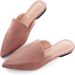 WENJIAZHIZHI Suede Mules Slippers for Women's Shoes Pointed Toe Backless Flats Slides Sandals Slip-On Loafers