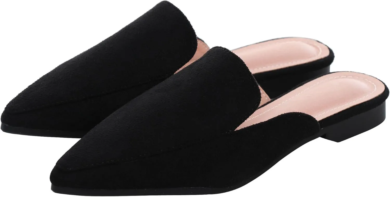 WENJIAZHIZHI Suede Mules Slippers for Women's Shoes Pointed Toe Backless Flats Slides Sandals Slip-On Loafers