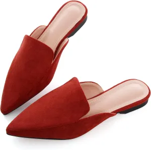 WENJIAZHIZHI Suede Mules Slippers for Women's Shoes Pointed Toe Backless Flats Slides Sandals Slip-On Loafers