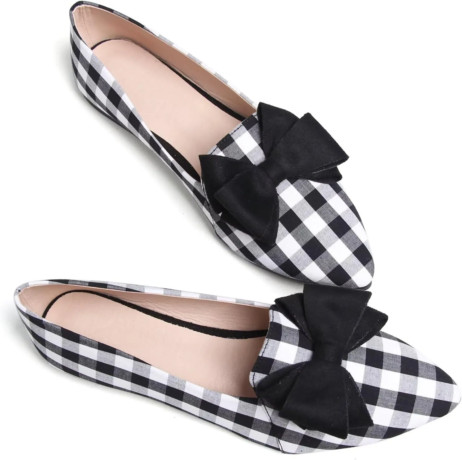 WENJIAZHIZHI Women's Pointed Toe Suede Bow Loafers Comfortable Ballet Flats Soft Office Lady Shoes Low-Heel Walking Slip-ons