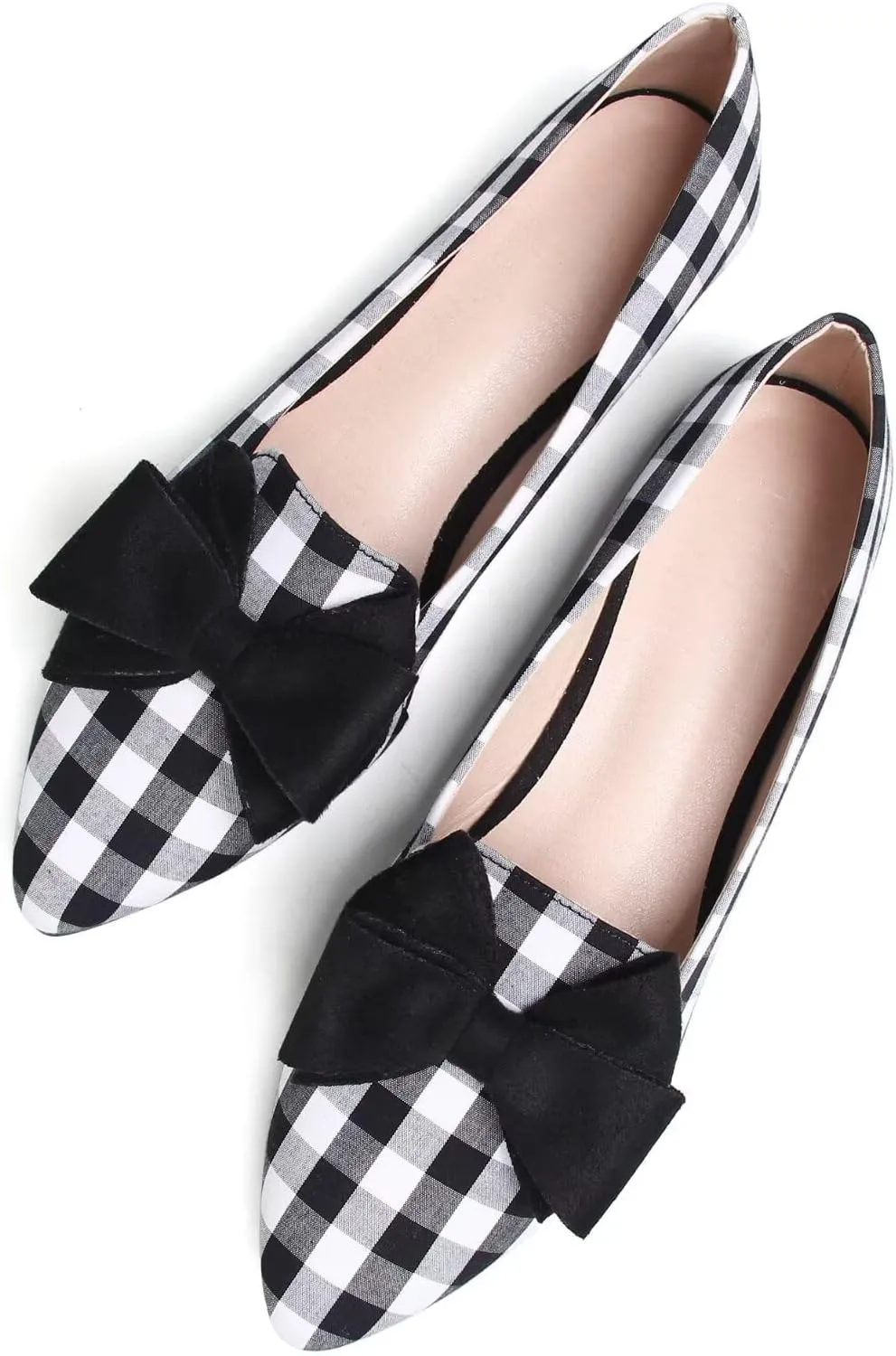 WENJIAZHIZHI Women's Pointed Toe Suede Bow Loafers Comfortable Ballet Flats Soft Office Lady Shoes Low-Heel Walking Slip-ons