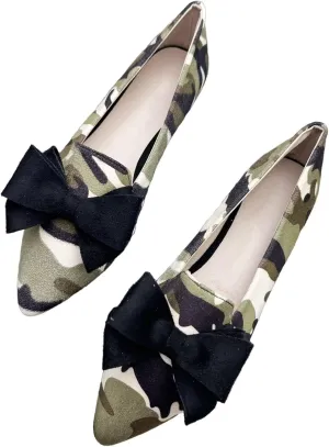 WENJIAZHIZHI Women's Pointed Toe Suede Bow Loafers Comfortable Ballet Flats Soft Office Lady Shoes Low-Heel Walking Slip-ons