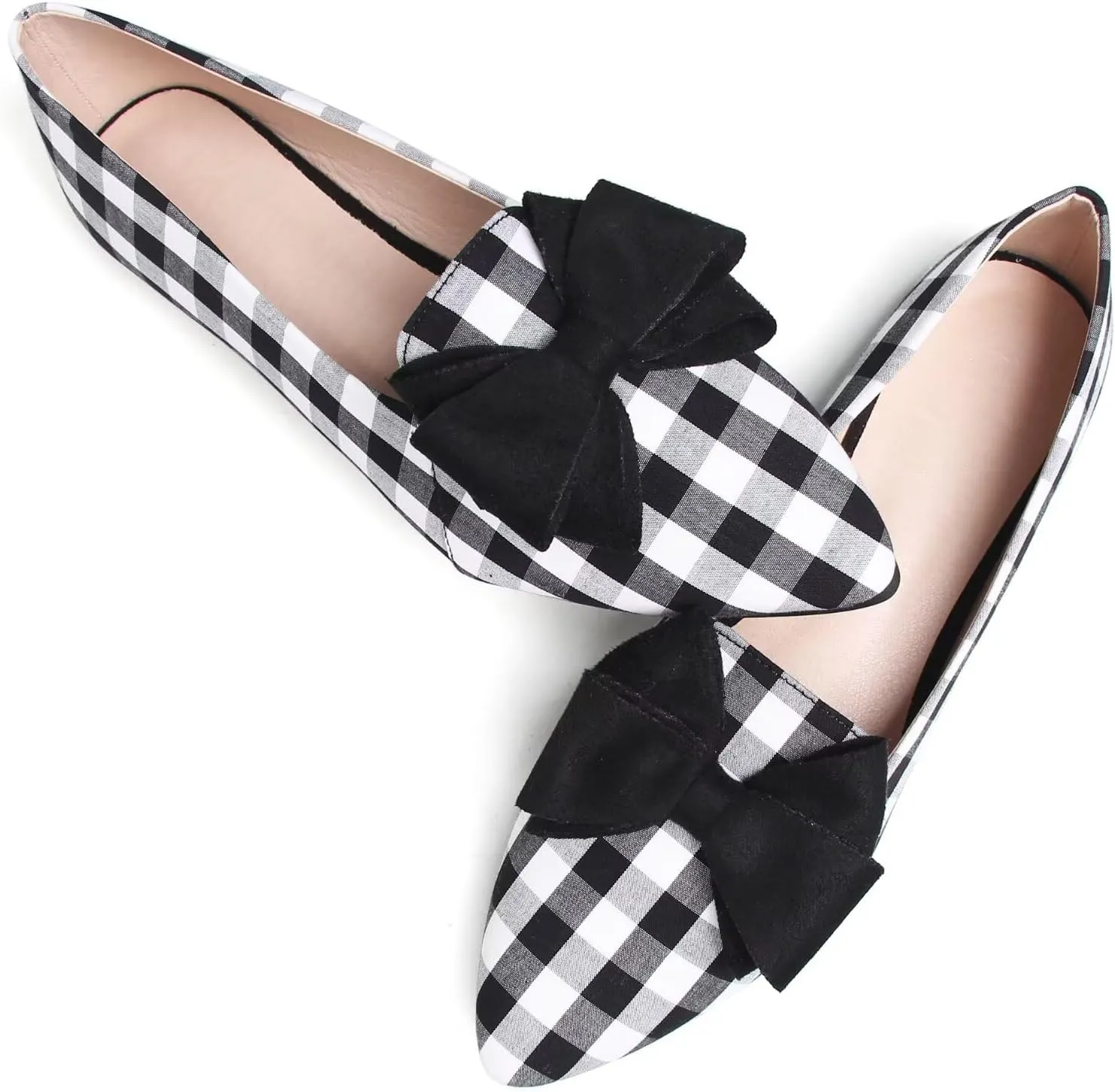 WENJIAZHIZHI Women's Pointed Toe Suede Bow Loafers Comfortable Ballet Flats Soft Office Lady Shoes Low-Heel Walking Slip-ons