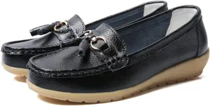 WERWAES Casual Women’s Loafers Flat Metal Buckle Comfortable Lightweight Penny Loafers for Womens Leather Slip-on Outdoor Driving Moccasion Boat Shoes