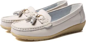 WERWAES Casual Women’s Loafers Flat Metal Buckle Comfortable Lightweight Penny Loafers for Womens Leather Slip-on Outdoor Driving Moccasion Boat Shoes