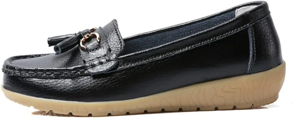 WERWAES Casual Women’s Loafers Flat Metal Buckle Comfortable Lightweight Penny Loafers for Womens Leather Slip-on Outdoor Driving Moccasion Boat Shoes