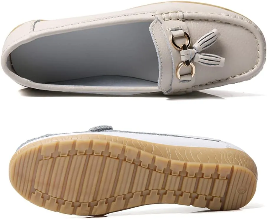 WERWAES Casual Women’s Loafers Flat Metal Buckle Comfortable Lightweight Penny Loafers for Womens Leather Slip-on Outdoor Driving Moccasion Boat Shoes