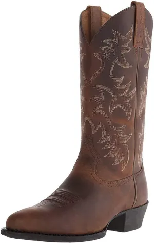 Western Cowboy Boots for Men,Western Square Toe Cowboy Boots Retro Leather Embroidery Casual Chunky Heel Wide Calf Pull On Boots