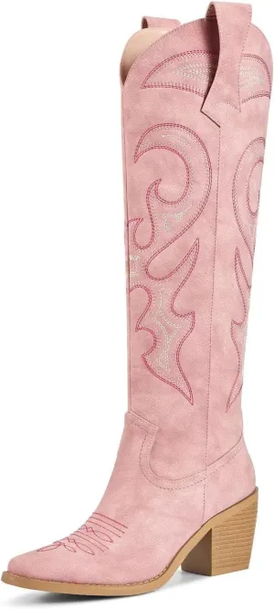 wetkiss Cowboy Boots for Women Knee High, Cowgirl Boots Women Rhinestone Comfort Fashion Tall Sparkling Western Boots Boots for Women
