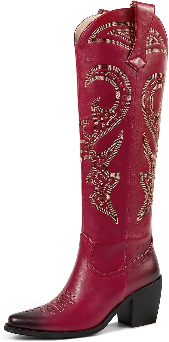 wetkiss Cowboy Boots for Women Knee High, Cowgirl Boots Women Rhinestone Comfort Fashion Tall Sparkling Western Boots Boots for Women