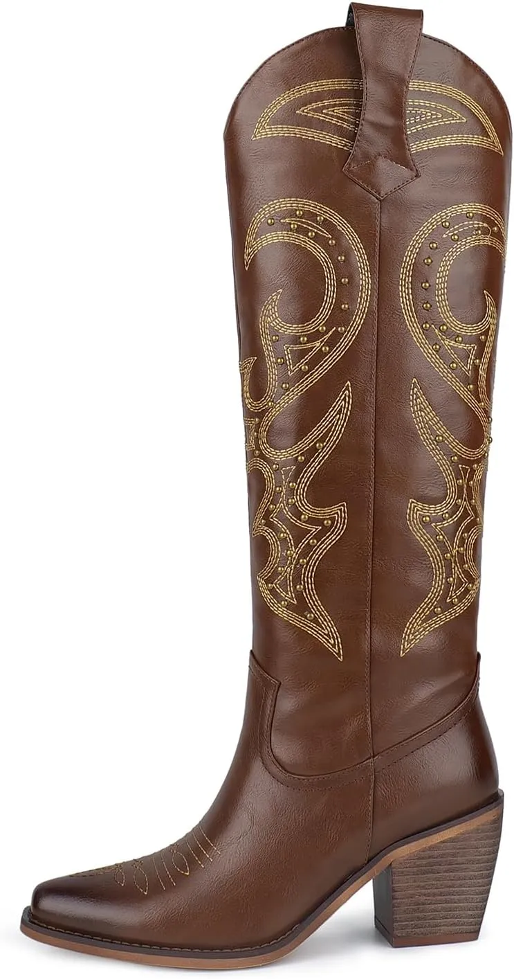 wetkiss Cowboy Boots for Women Knee High, Cowgirl Boots Women Rhinestone Comfort Fashion Tall Sparkling Western Boots Boots for Women