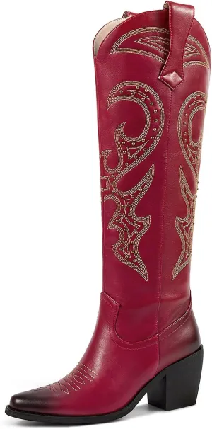 wetkiss Cowboy Boots for Women Knee High, Cowgirl Boots Women Rhinestone Comfort Fashion Tall Sparkling Western Boots Boots for Women