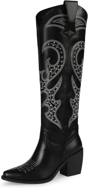 wetkiss Cowboy Boots for Women Knee High, Cowgirl Boots Women Rhinestone Comfort Fashion Tall Sparkling Western Boots Boots for Women