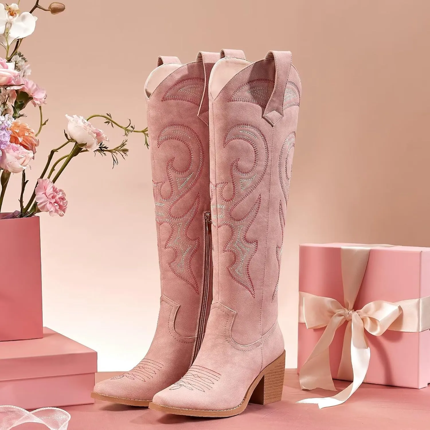 wetkiss Cowboy Boots for Women Knee High, Cowgirl Boots Women Rhinestone Comfort Fashion Tall Sparkling Western Boots Boots for Women