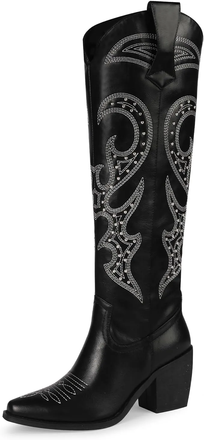wetkiss Cowboy Boots for Women Knee High, Cowgirl Boots Women Rhinestone Comfort Fashion Tall Sparkling Western Boots Boots for Women