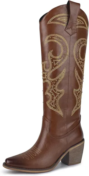 wetkiss Cowboy Boots for Women Knee High, Cowgirl Boots Women Rhinestone Comfort Fashion Tall Sparkling Western Boots Boots for Women