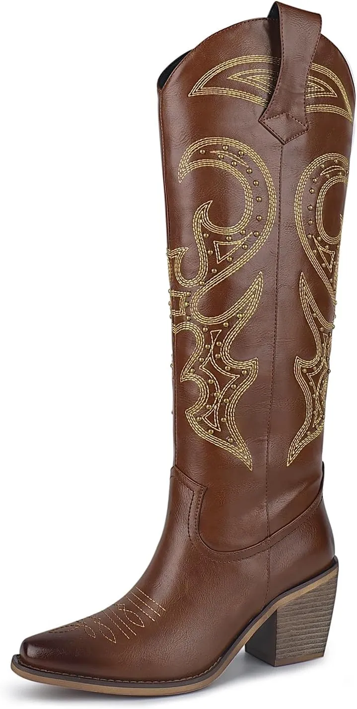 wetkiss Cowboy Boots for Women Knee High, Cowgirl Boots Women Rhinestone Comfort Fashion Tall Sparkling Western Boots Boots for Women