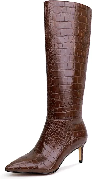 wetkiss Knee High Boots for Women, with Kitten Heel and Pointed Toe Design, Classic and Sexy