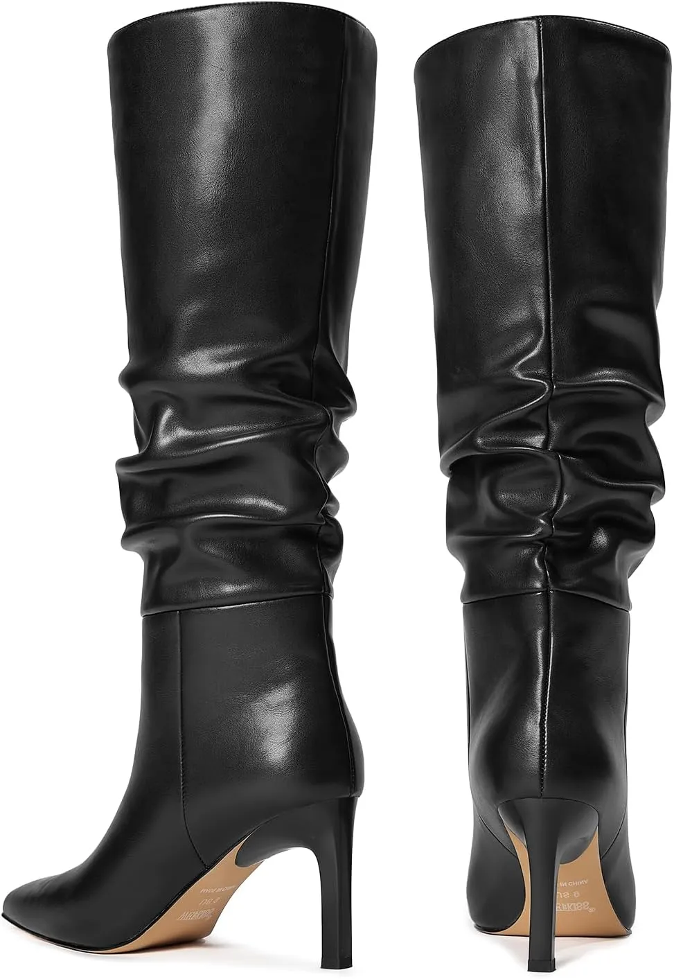 wetkiss Knee High Boots Women Chunky Heel Faux Crocodile Boots Pointed Toe Tall Pull-On Fall Long Boot
