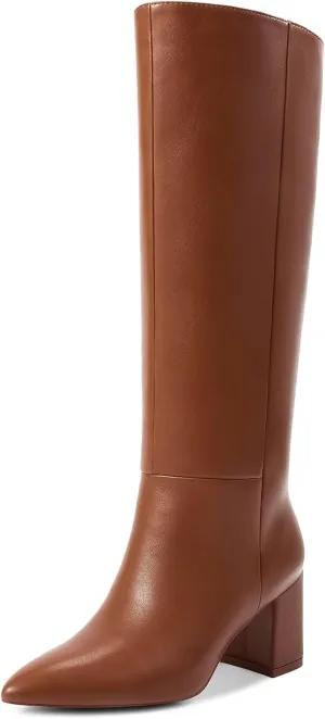 wetkiss Knee High Boots Women Chunky Heel Faux Crocodile Boots Pointed Toe Tall Pull-On Fall Long Boot