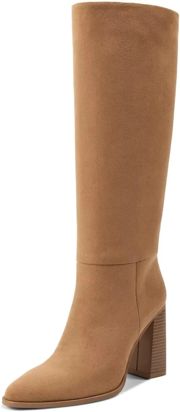 wetkiss Knee High Boots Women with No Zipper Slip On Boots for Work Date Dress Party Club Shoes