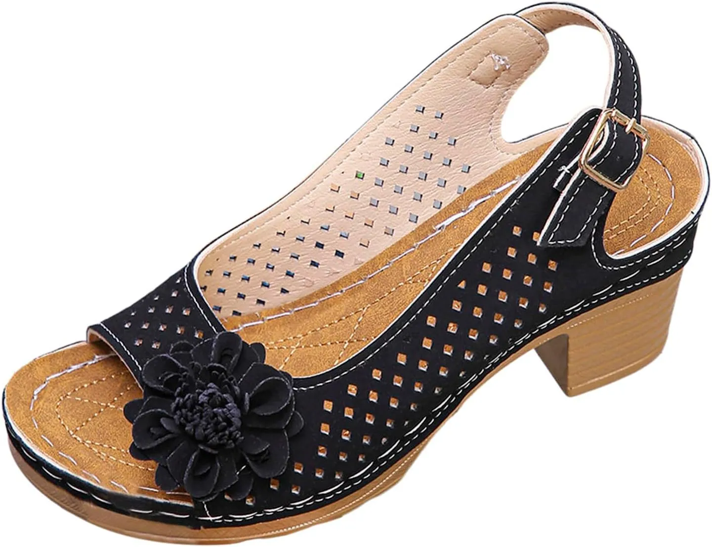 Women Comfy Casual Shoe Open Toe Hollow Flower Wedge Heel Slippers Sandals Flip Flops Women 8 Sandals