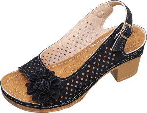 Women Comfy Casual Shoe Open Toe Hollow Flower Wedge Heel Slippers Sandals Flip Flops Women 8 Sandals